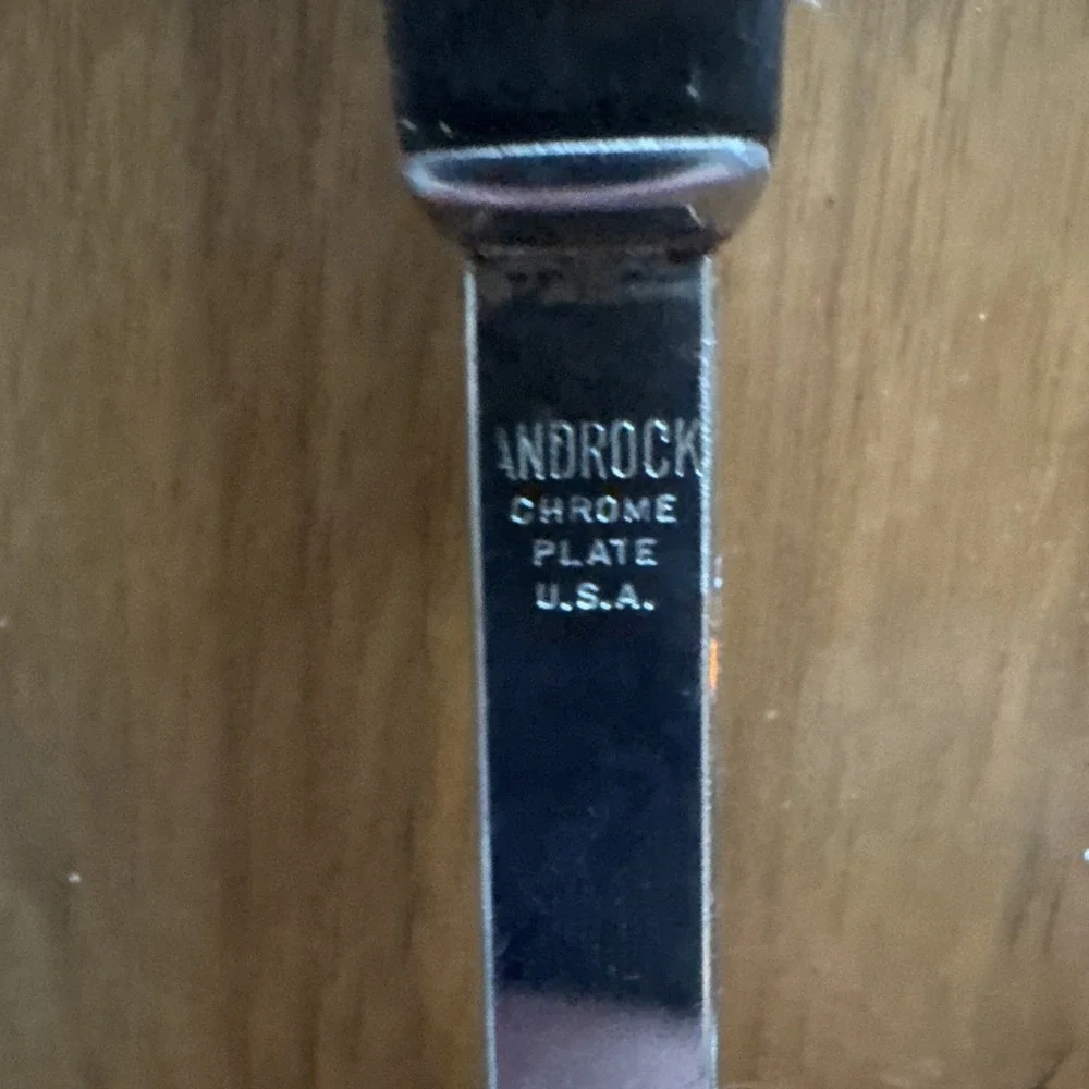VTG Androck Serving Spoon Chrome Plated Black Handle 12